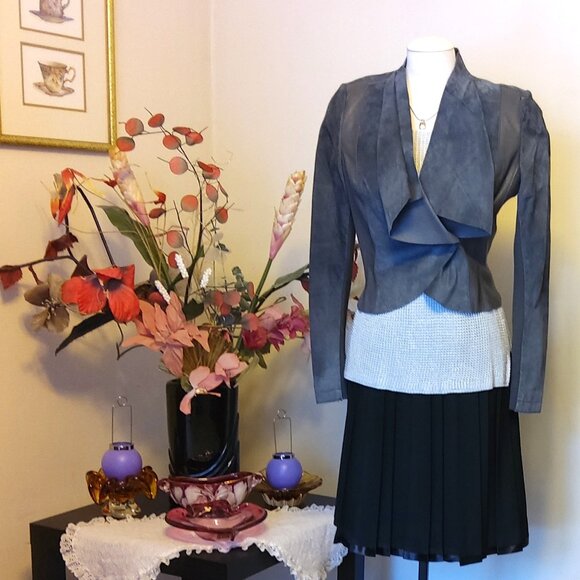 NWT Sandwich Light Gray Genuine Suede Leather Blazer Women Jacket Size S 6 8 - Picture 1 of 9